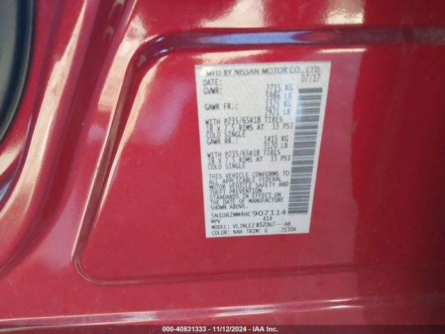 5N1DR2MM4HC907114 Nissan Pathfinder Sv
