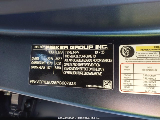 Fisker Ocean Extreme 2023 VCF1EBU25PG007833 Image 9