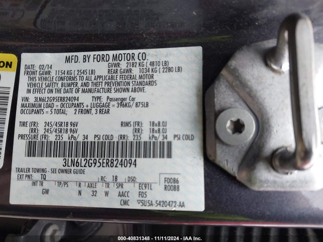 Lincoln MKZ 2014 3LN6L2G95ER824094 Image 9
