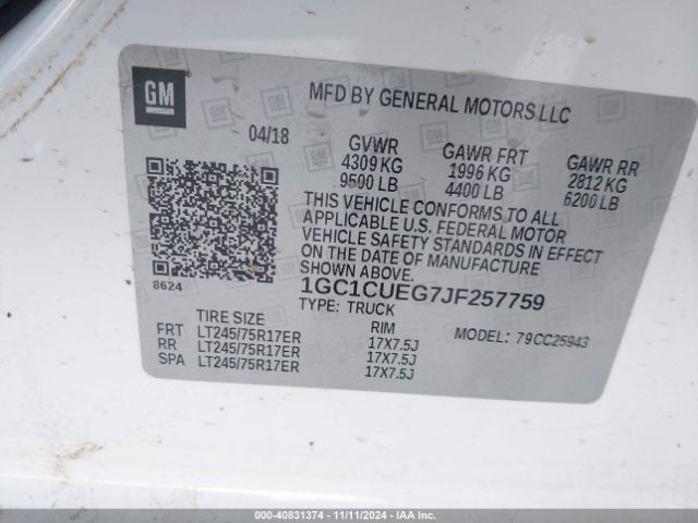 1GC1CUEG7JF257759 Chevrolet Silverado 2500hd Wt