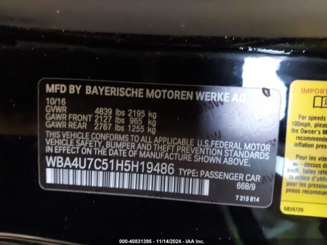 WBA4U7C51H5H19486 BMW 430I