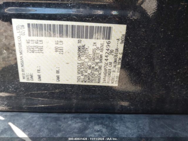 1N4AA6AP7GC442496 Nissan Maxima 3.5 Platinum/3.5 S/3.5 Sl/3.5 Sr/3.5 Sv