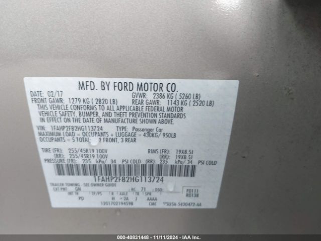1FAHP2F82HG113724 Ford Taurus Limited