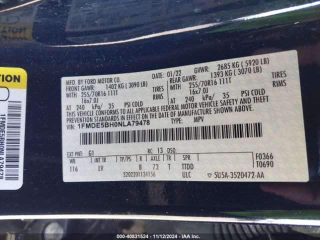 1FMDE5BH0NLA79478 Ford Bronco