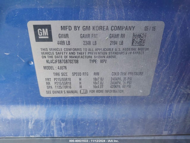 KL4CJFSB7GB702708 Buick Encore Convenience