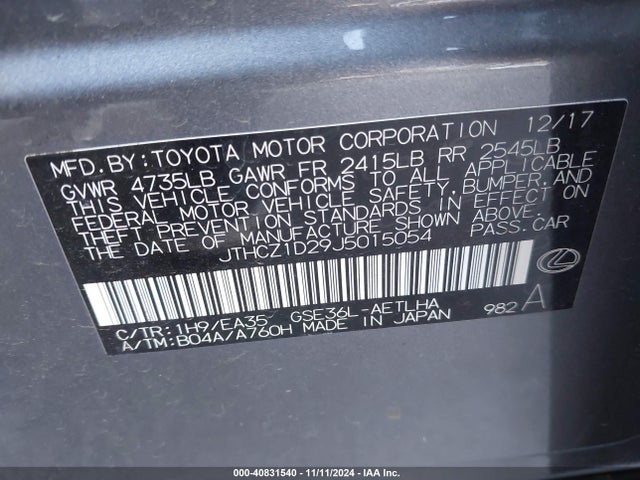 Lexus IS 350 2018 JTHCZ1D29J5015054 Image 9