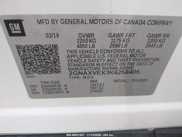 Chevrolet EQUINOX LT 2019 2GNAXVEX3K6258405 Image 9