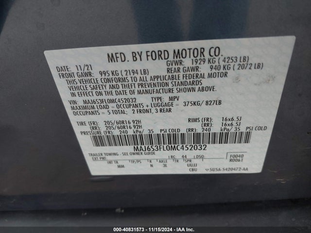 Ford ECOSPORT S 2021 MAJ6S3FL0MC452032 Image 9