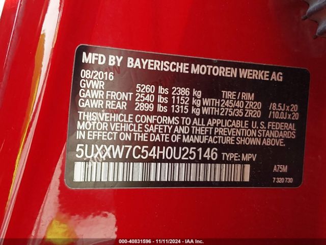 5UXXW7C54H0U25146 BMW X4 M40i