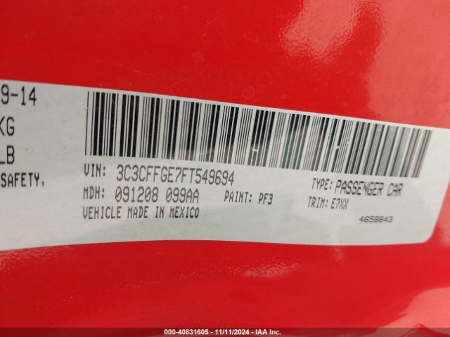 3C3CFFGE7FT549694 Fiat 500E BATTERY ELECTRIC