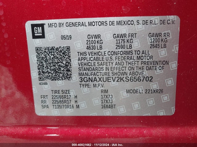 Chevrolet EQUINOX LT 2019 3GNAXUEV2KS656702 Image 9