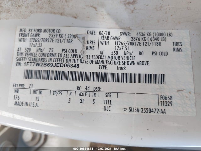 Ford F-250 Xl 2018 1FT7W2B69JED05348 Image 9