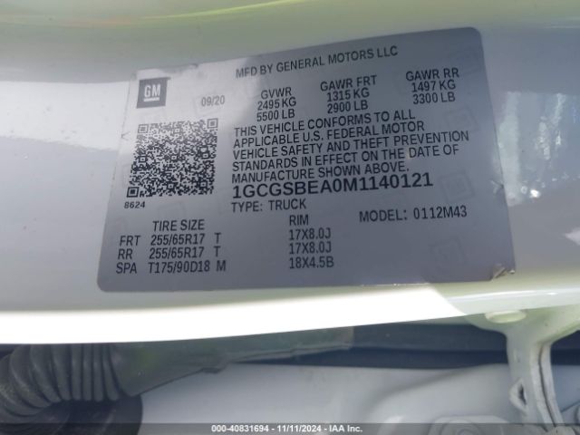 1GCGSBEA0M1140121 Chevrolet Colorado 2wd  Short Box Wt