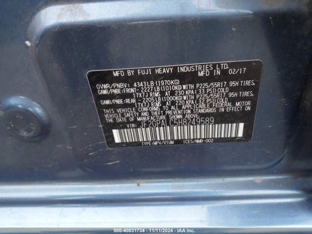 JF2GPALC5H8249589 Subaru Crosstrek 2.0i Limited