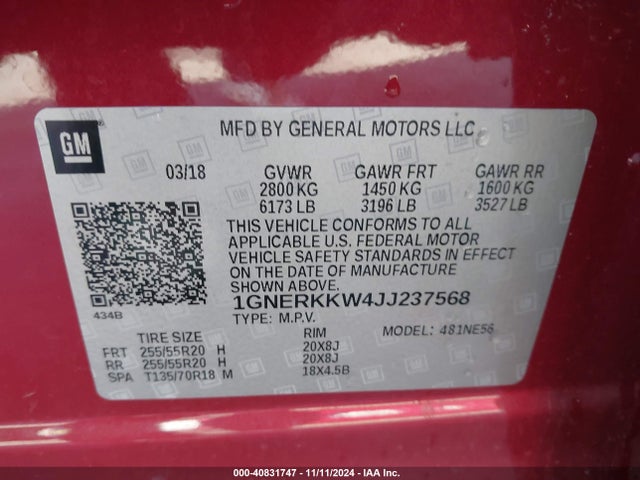 Chevrolet Traverse Premier 2018 1GNERKKW4JJ237568 Image 9