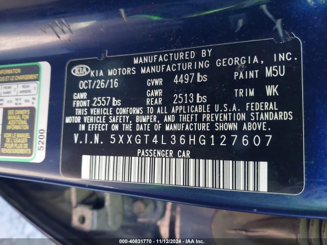 KIA Optima Lx 2017 5XXGT4L36HG127607 Image 9