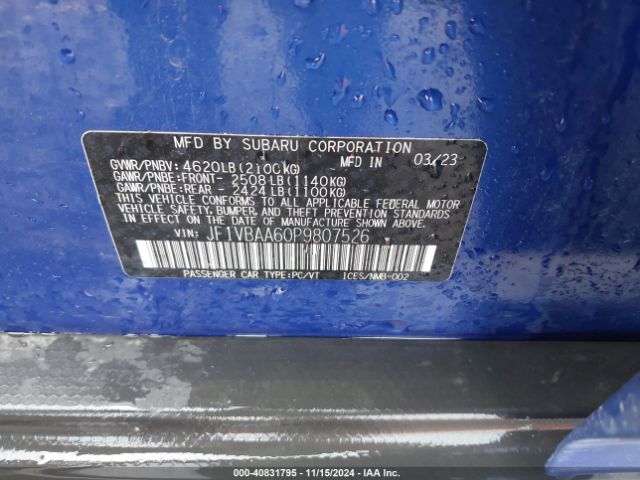 JF1VBAA60P9807526 Subaru WRX