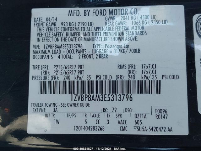 2014 FORD MUSTANG 1ZVBP8AM3E5313796 Photo 8