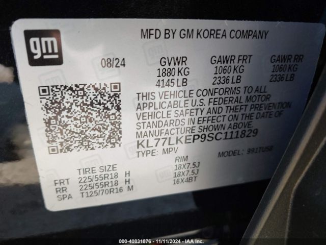 KL77LKEP9SC111829 Chevrolet Trax Fwd Activ