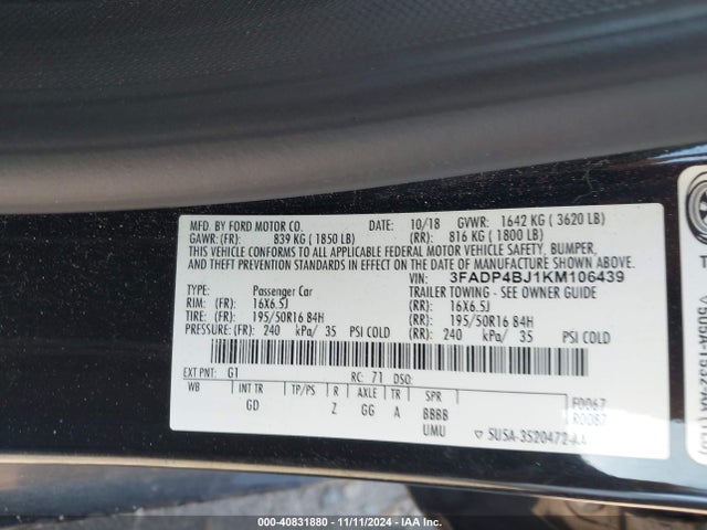 Ford FIESTA SE 2019 3FADP4BJ1KM106439 Image 9
