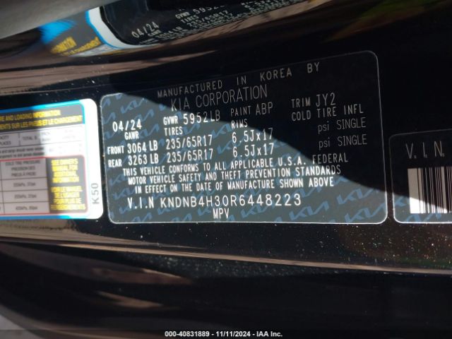 KNDNB4H30R6448223 KIA Carnival Mpv Lx Seat Package