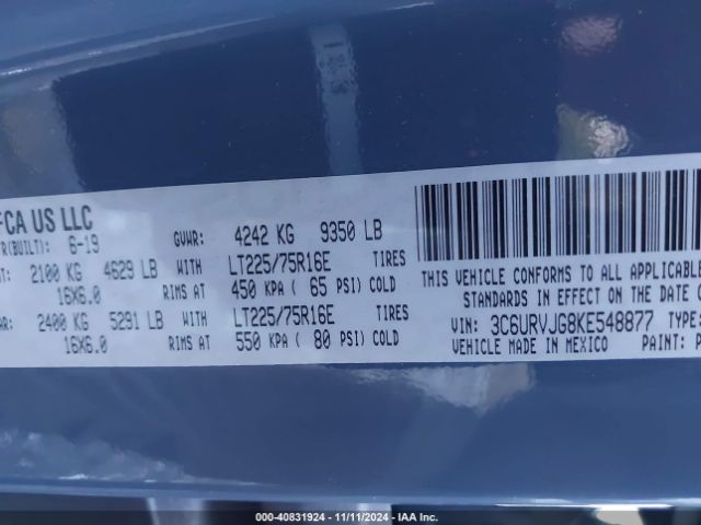 2019 RAM PROMASTER 3500 3C6URVJG8KE548877 Photo 8
