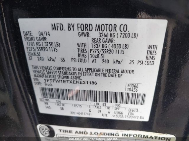 1FTFW1ETXEKE21186 Ford F-150 Fx4
