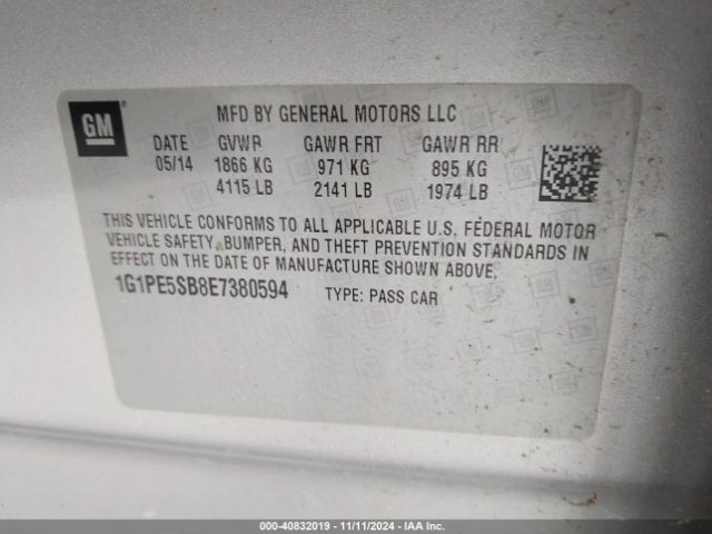 1G1PE5SB8E7380594 Chevrolet Cruze 2lt Auto