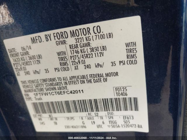 1FTFW1CT6EFC42011 Ford F-150 Limited