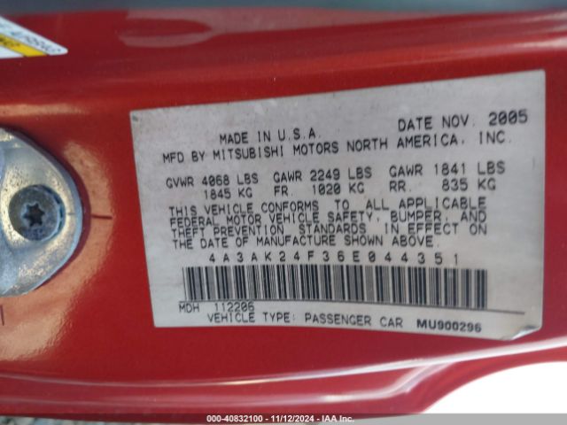 2006 MITSUBISHI ECLIPSE 4A3AK24F36E044351 Photo 8