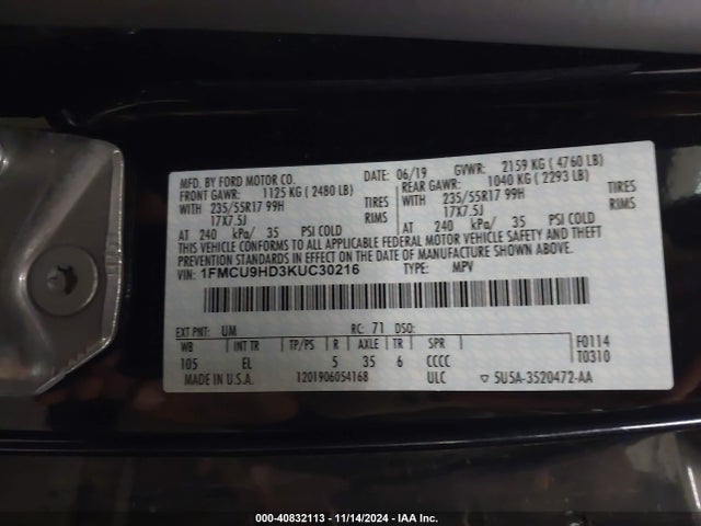 Ford ESCAPE SEL 2019 1FMCU9HD3KUC30216 Image 9