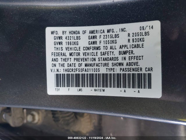 Honda Accord Sport 2015 1HGCR2F50FA011005 Image 9