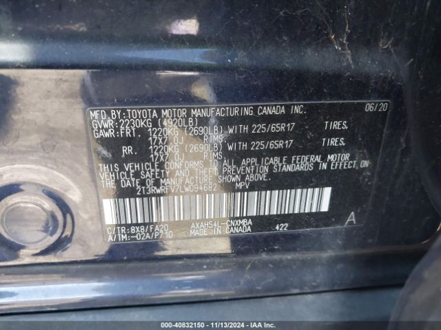 2T3RWRFV7LW094682 Toyota Rav4 Hybrid Xle