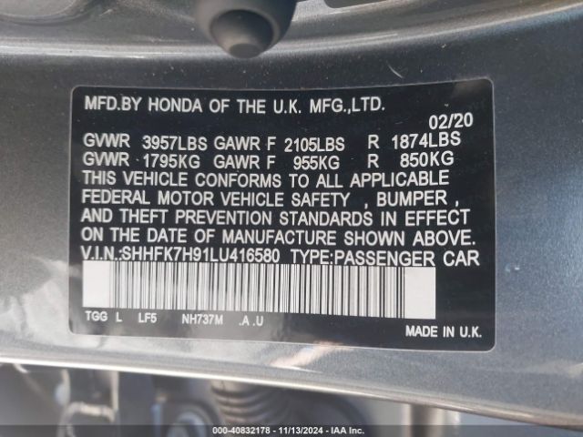 SHHFK7H91LU416580 Honda Civic Sport Touring
