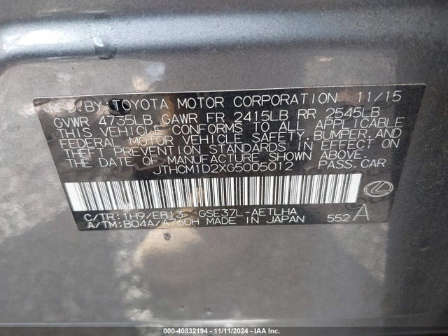Lexus IS 300 2016 JTHCM1D2XG5005012 Image 9