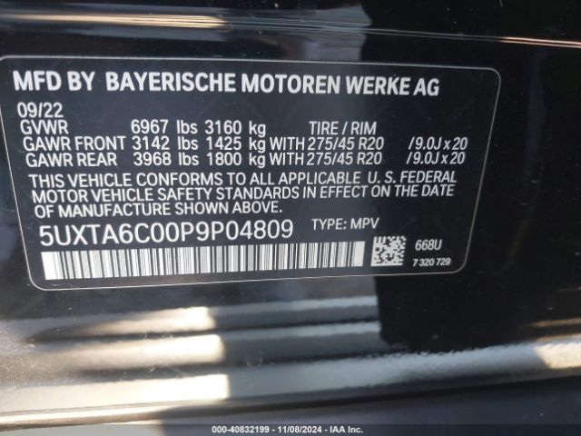5UXTA6C00P9P04809 BMW X5 Phev Xdrive45e