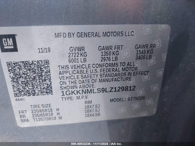 1GKKNMLS9LZ129812 GMC Acadia Fwd Slt