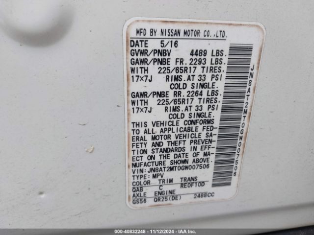 JN8AT2MT0GW007506 Nissan ROGUE SV