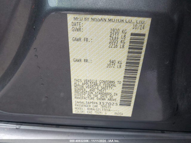 Nissan Altima 2.5 S 2015 1N4AL3AP9FN357025 Image 9