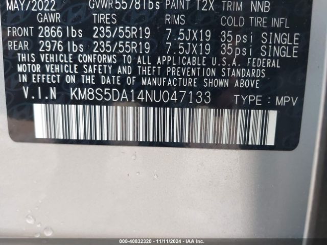 KM8S5DA14NU047133 Hyundai Santa Fe Hybrid Limited