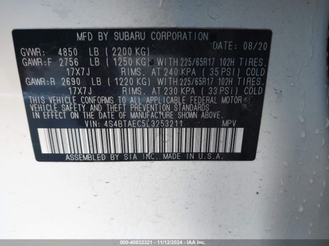 4S4BTAEC5L3253211 Subaru Outback Premium