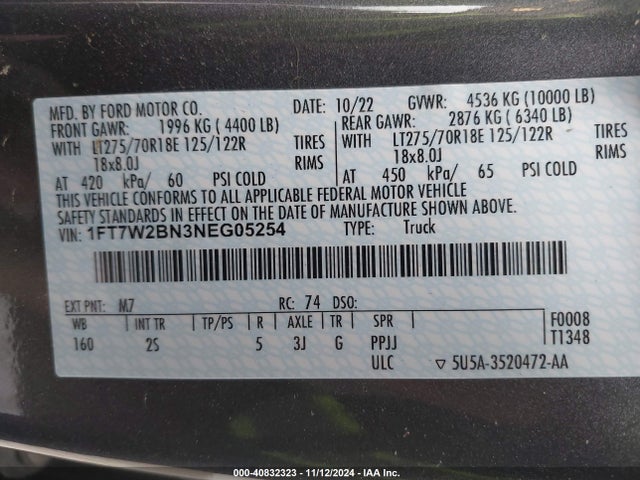 Ford F-250 Xlt 2022 1FT7W2BN3NEG05254 Image 9