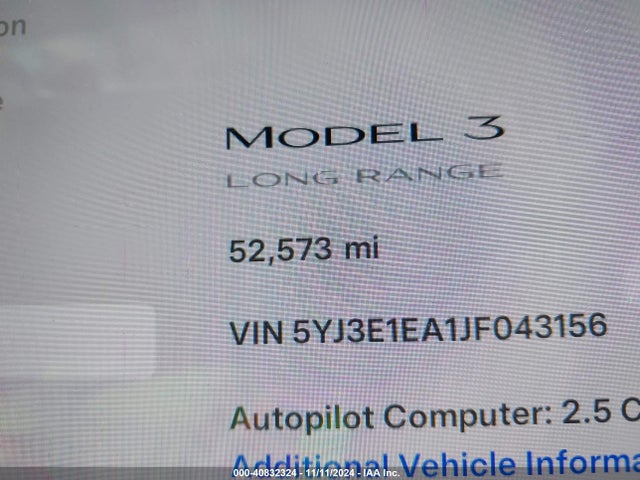 Tesla Model 3 Long Range/mid Range 2018 5YJ3E1EA1JF043156 Image 15