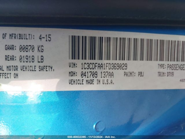 1C3CDFAA1FD369029 Dodge DART SE