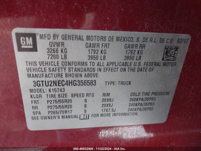 3GTU2NEC4HG356583 GMC Sierra 1500 Slt