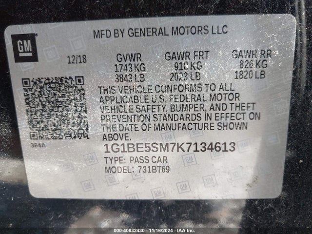 1G1BE5SM7K7134613 Chevrolet CRUZE LT