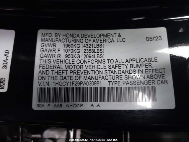 Honda ACCORD LX 2023 1HGCY1F29PA030981 Image 9
