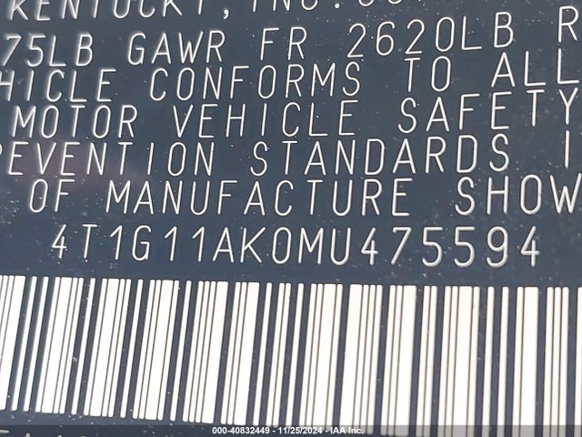 4T1G11AK0MU475594 Toyota CAMRY SE