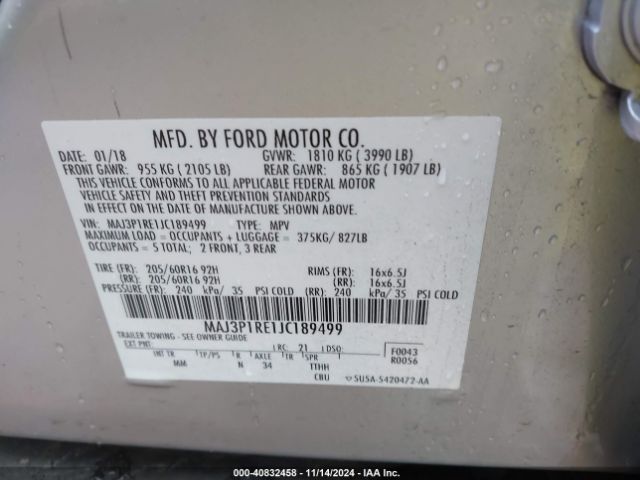 MAJ3P1RE1JC189499 Ford ECOSPORT S