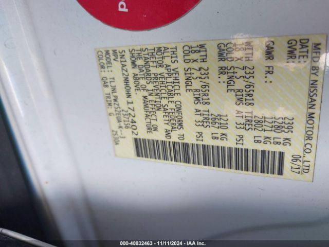 5N1AZ2MH0HN172402 Nissan MURANO S